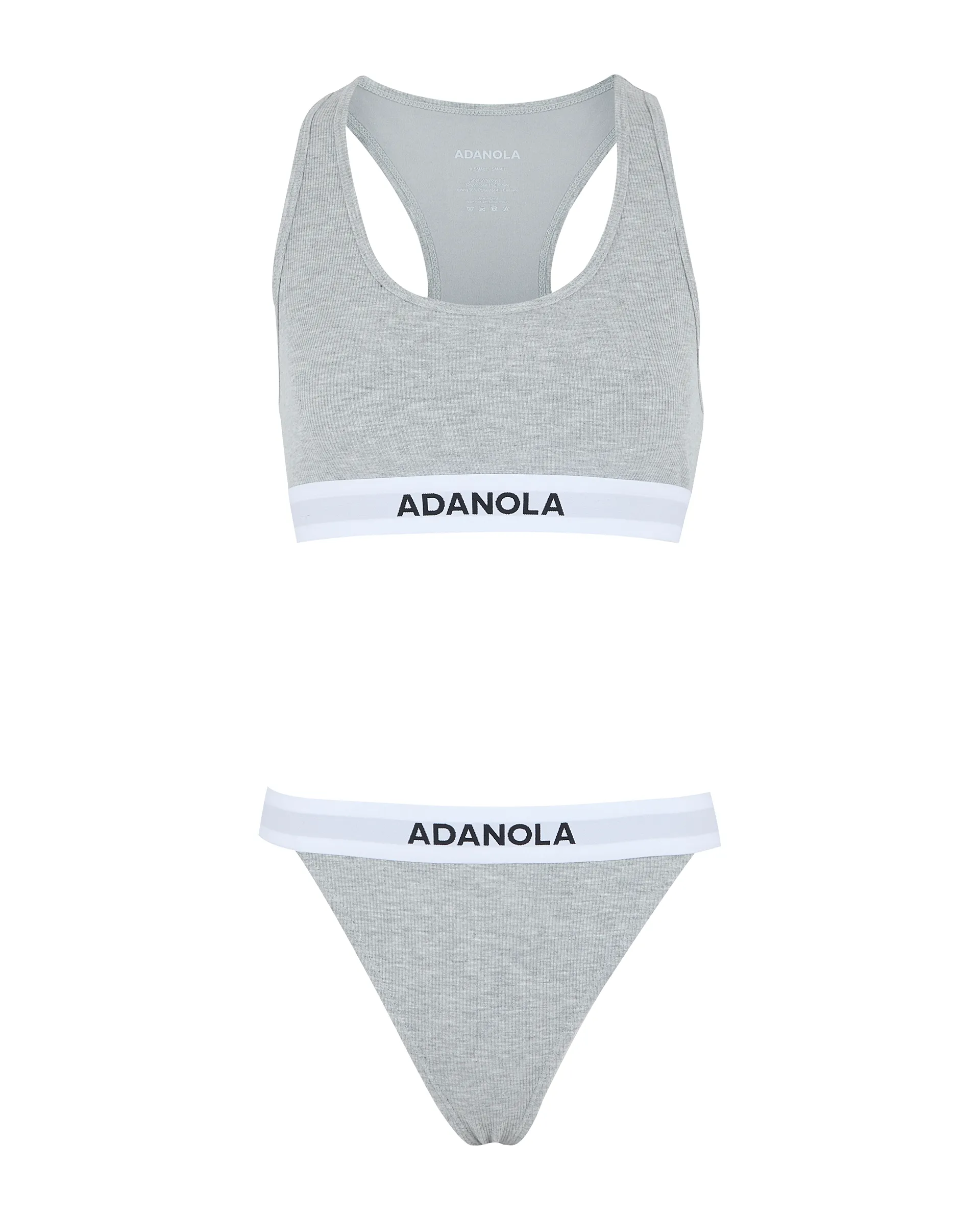 Branded Ribbed Racer Bra - Grey Melange