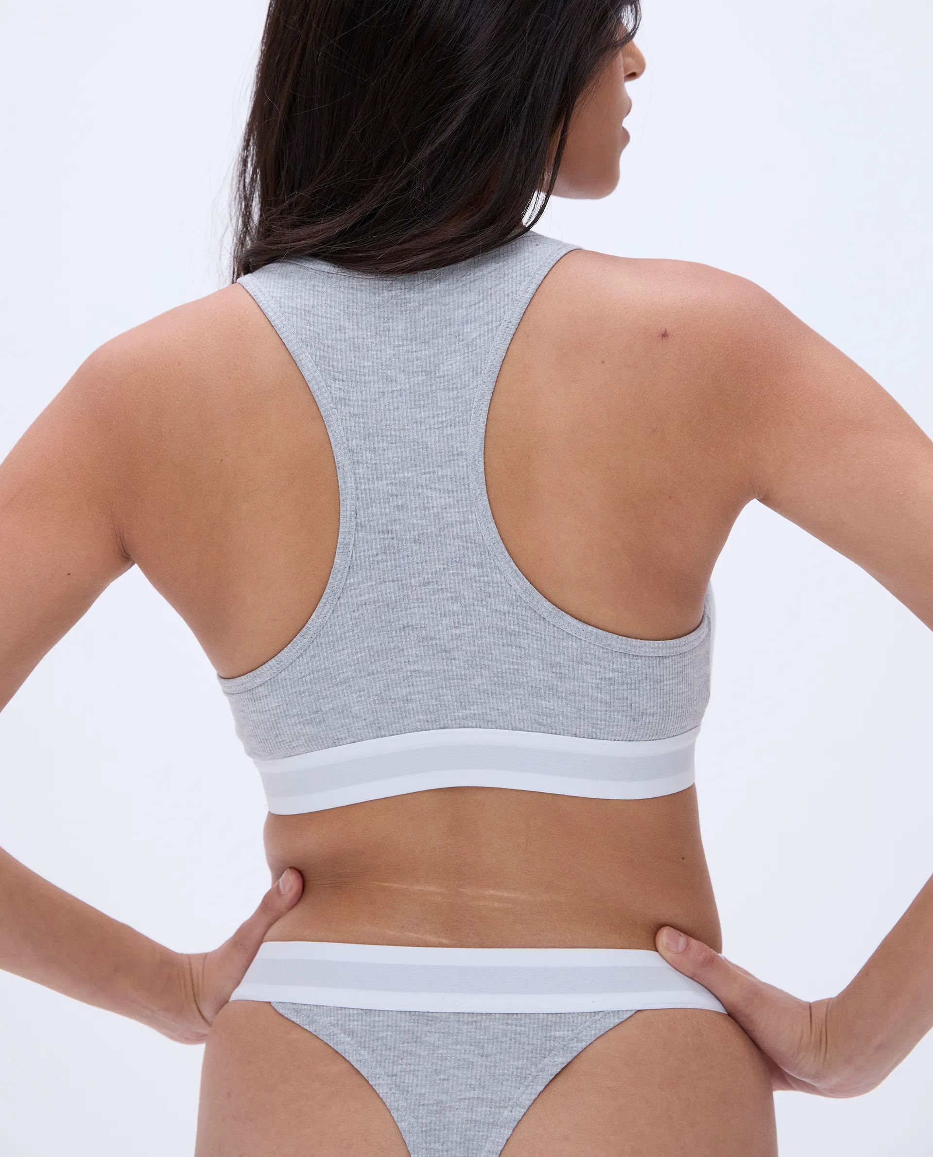 Branded Ribbed Racer Bra - Grey Melange