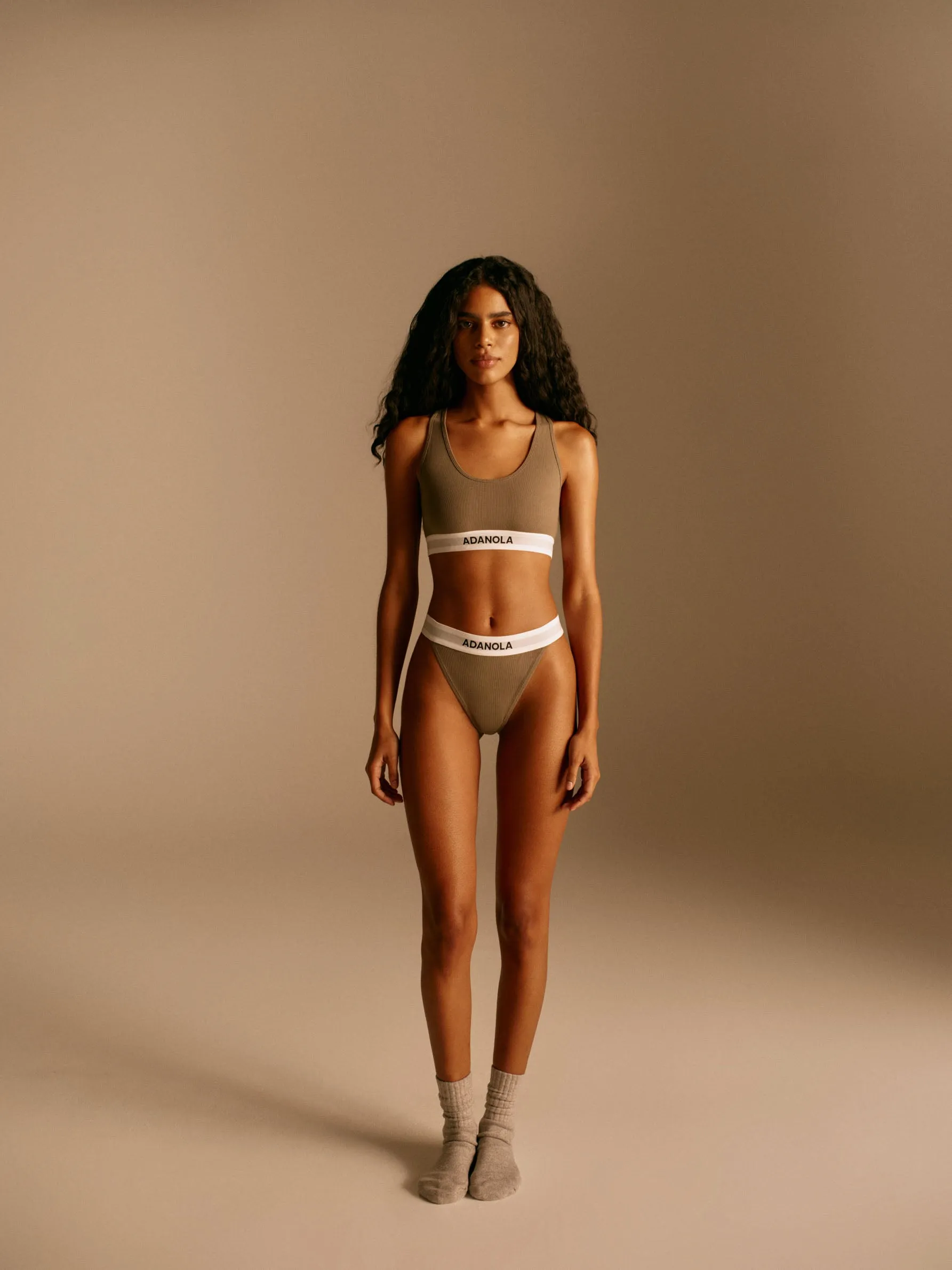 Branded Ribbed Thong - Olive Green