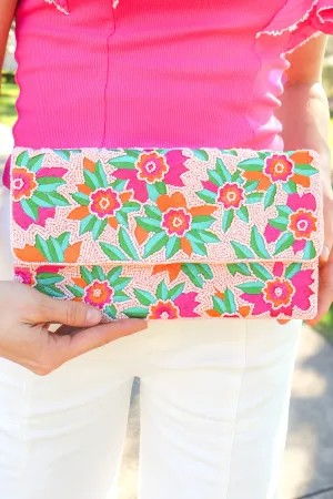 Breezy Blossom Floral Beaded Clutch