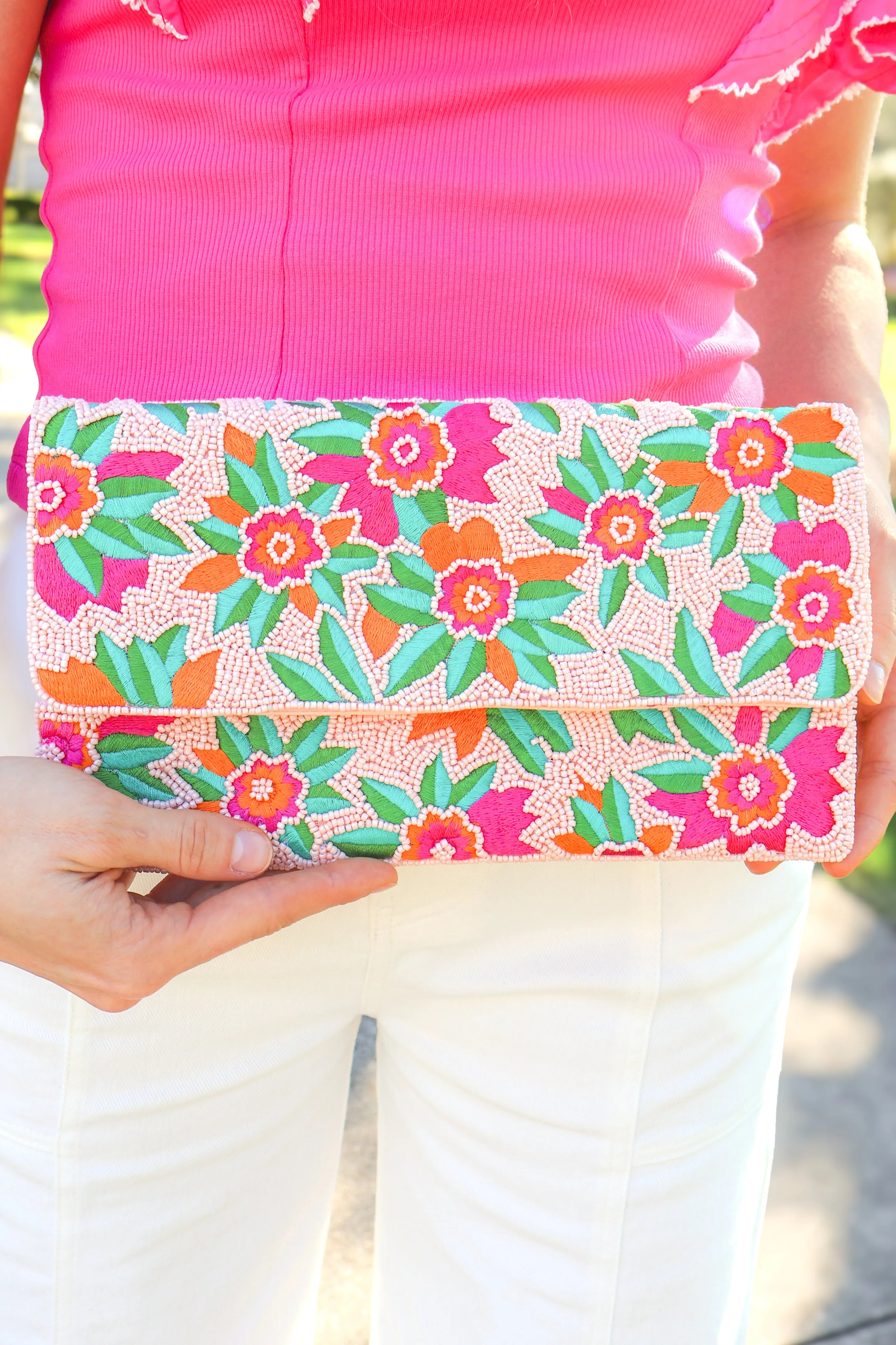 Breezy Blossom Floral Beaded Clutch
