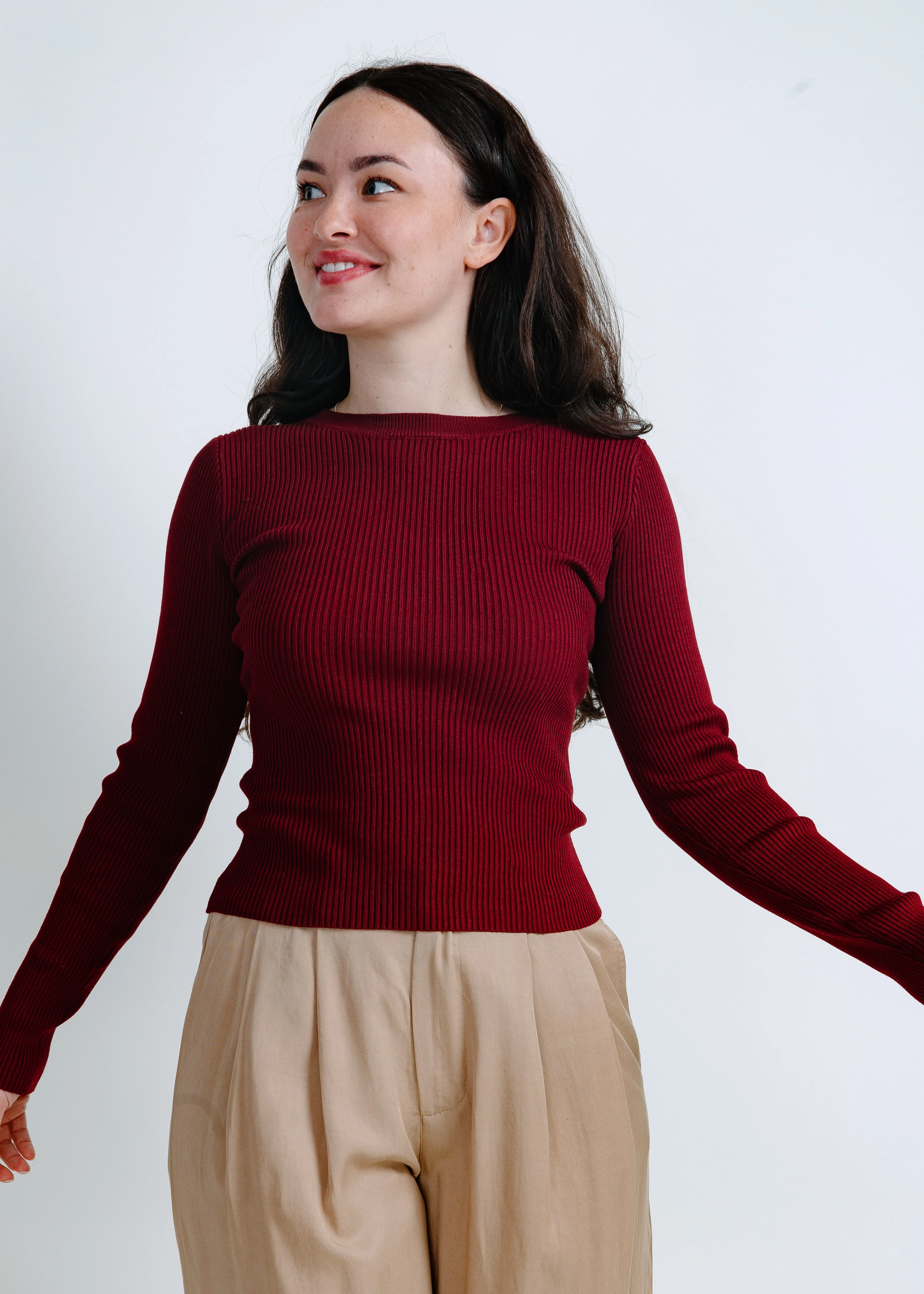 Brooke Ribbed Top - Wine