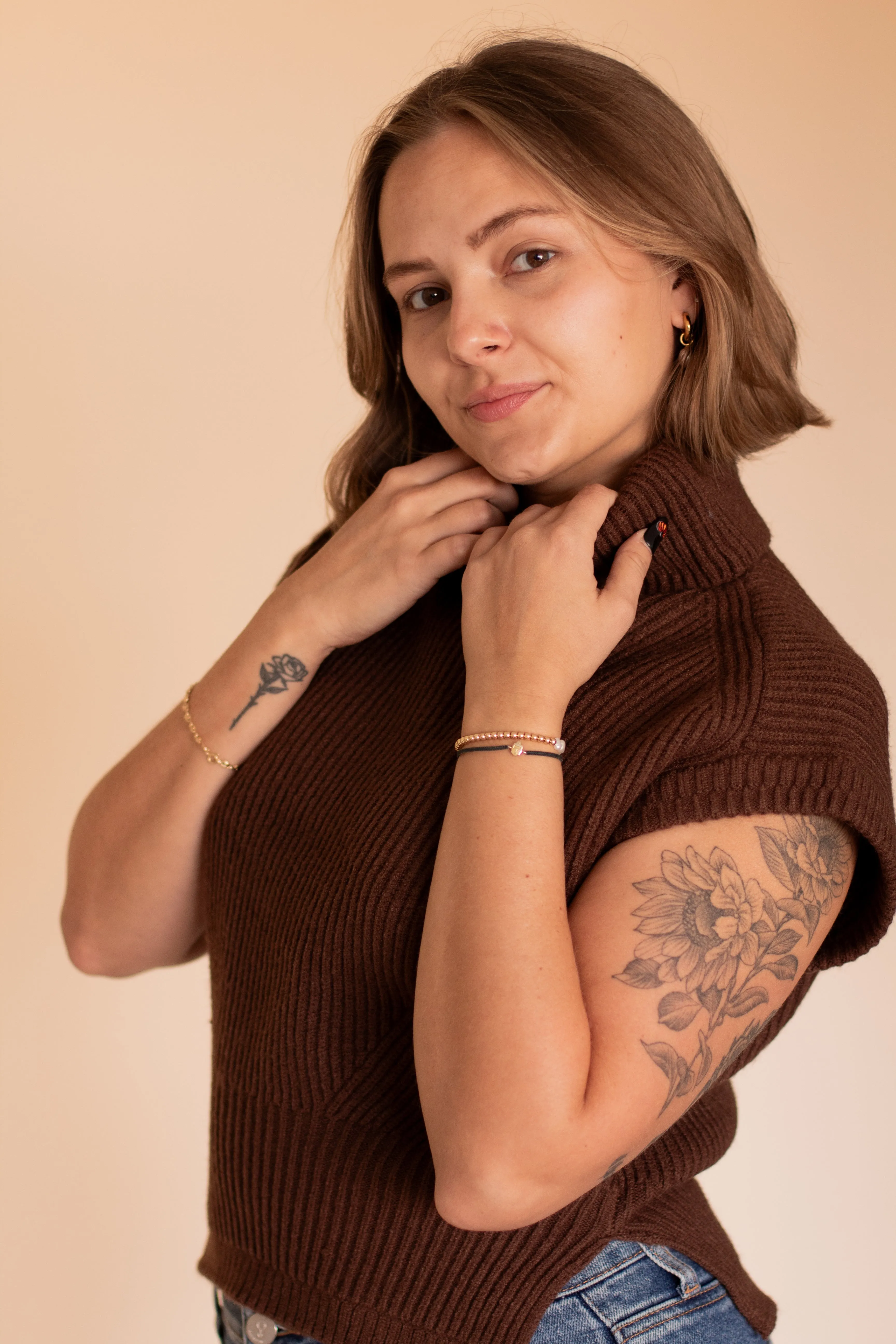 Brown Ribbed Turtle Neck