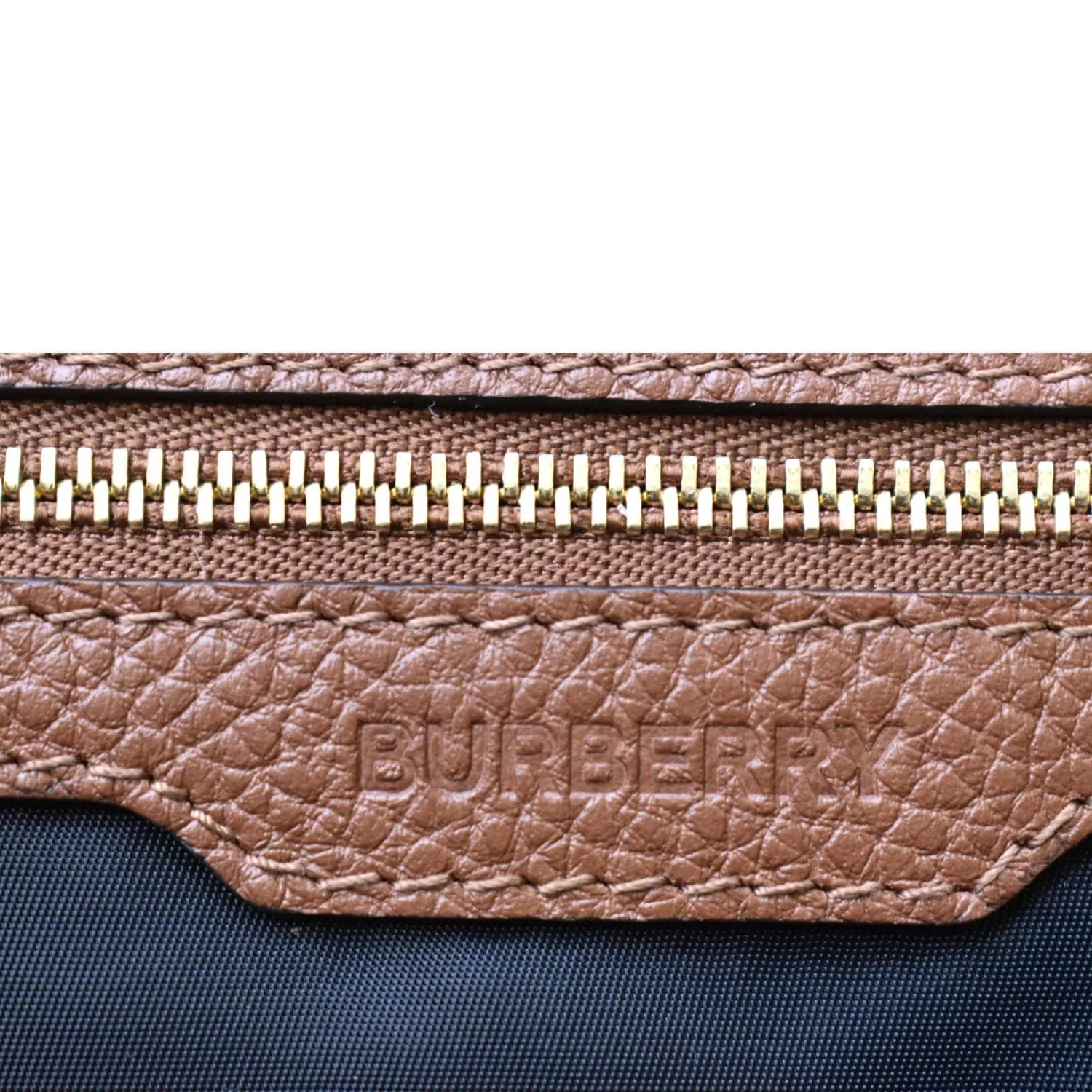 BURBERRY Logo Medium Embossed Leather Tote Bag Tan