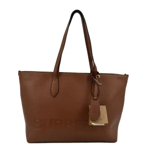 BURBERRY Logo Medium Embossed Leather Tote Bag Tan