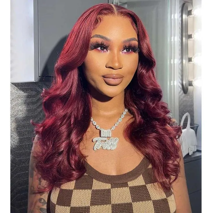 Burgundy #99J Red Color  Body Wave/Straight 13x4 Lace Front Human Hair Wig Free Part