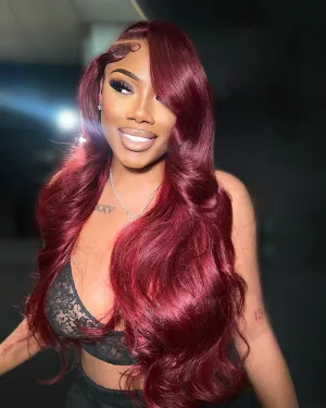 Burgundy #99J Red Color  Body Wave/Straight 13x4 Lace Front Human Hair Wig Free Part