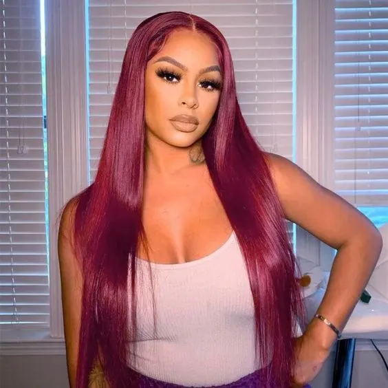 Burgundy #99J Red Color  Body Wave/Straight 13x4 Lace Front Human Hair Wig Free Part