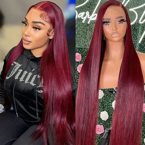 Burgundy #99J Red Color  Body Wave/Straight 13x4 Lace Front Human Hair Wig Free Part