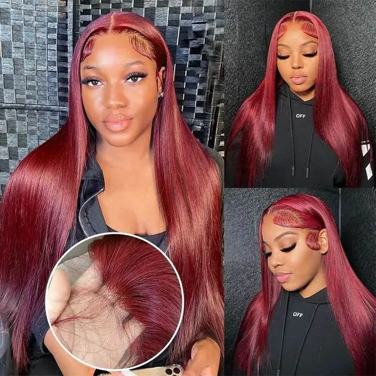 Burgundy #99J Red Color  Body Wave/Straight 13x4 Lace Front Human Hair Wig Free Part