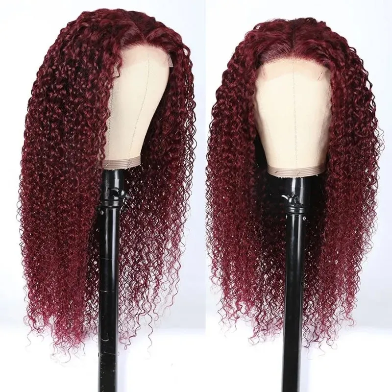 Burgundy Red Auburn Colored Jerry Curly 13x4 Lace Front Human Hair Wigs