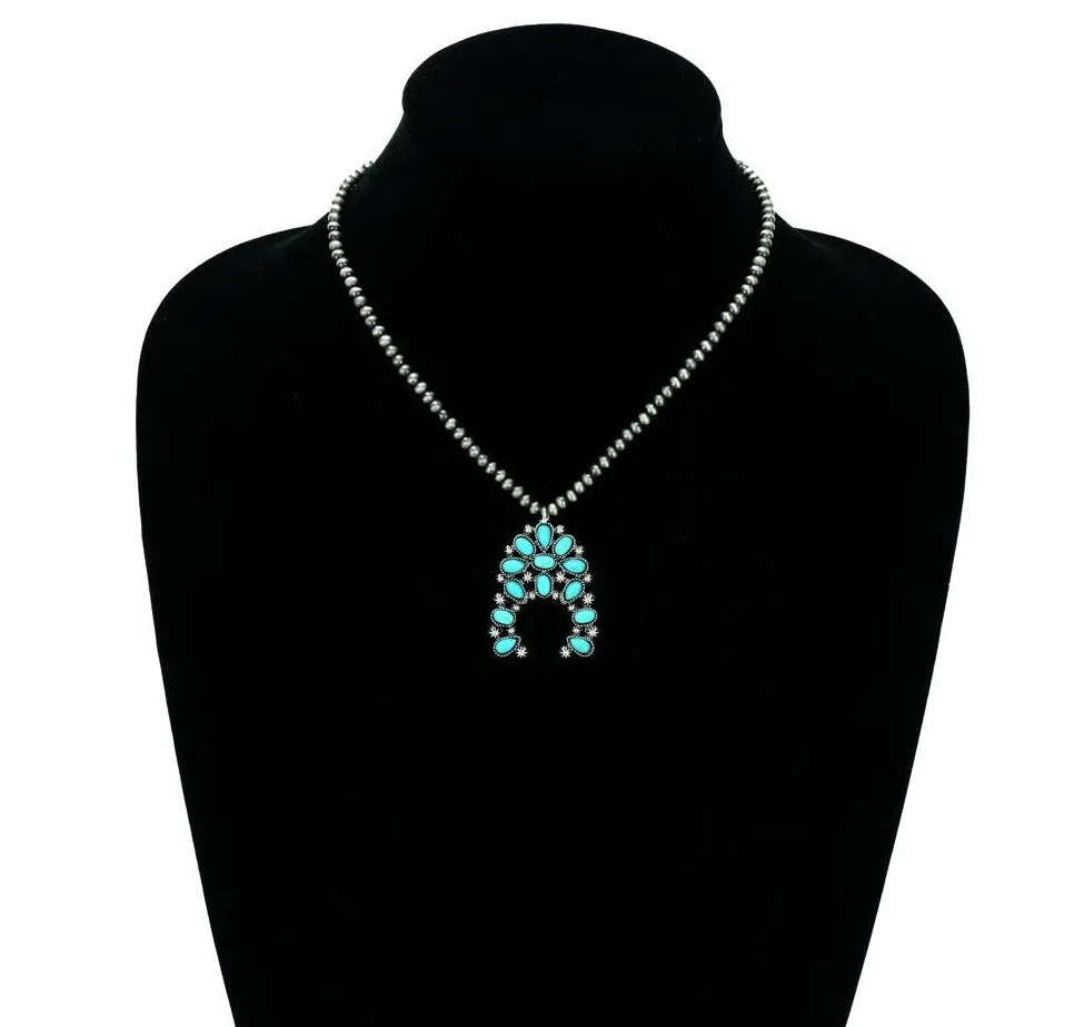 Bursting with Joy Navajo Necklace with Naja - Turquoise