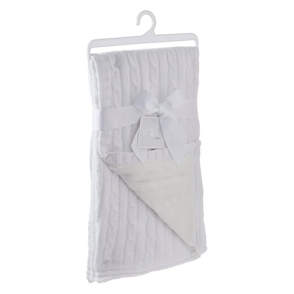 Cable Knit Sherpa Baby Blanket Ivory Off/White Solid Color Neutral