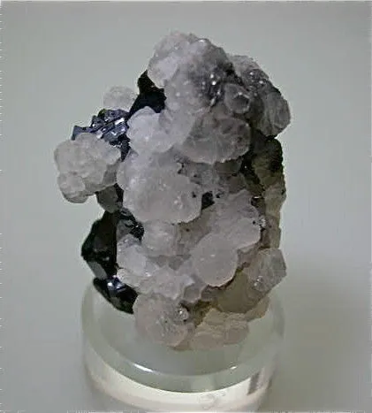 Calcite on Pyrite after Pyrrhotite with Arsenopyrite and Sphalerite, Trepca Complex near Mitrovica, Kosovska Municipality, Kosovo, Mined 2014, Miniature 3.5 X 5.0 X 5.0 cm, $125.  Online 8/19. SOLD.