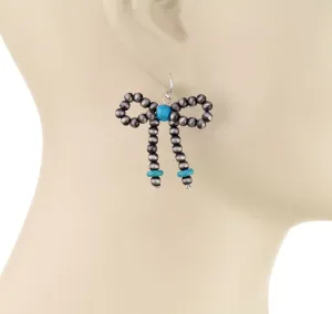 Caledonia Fashion 3mm Navajo & Bead Bow Earrings