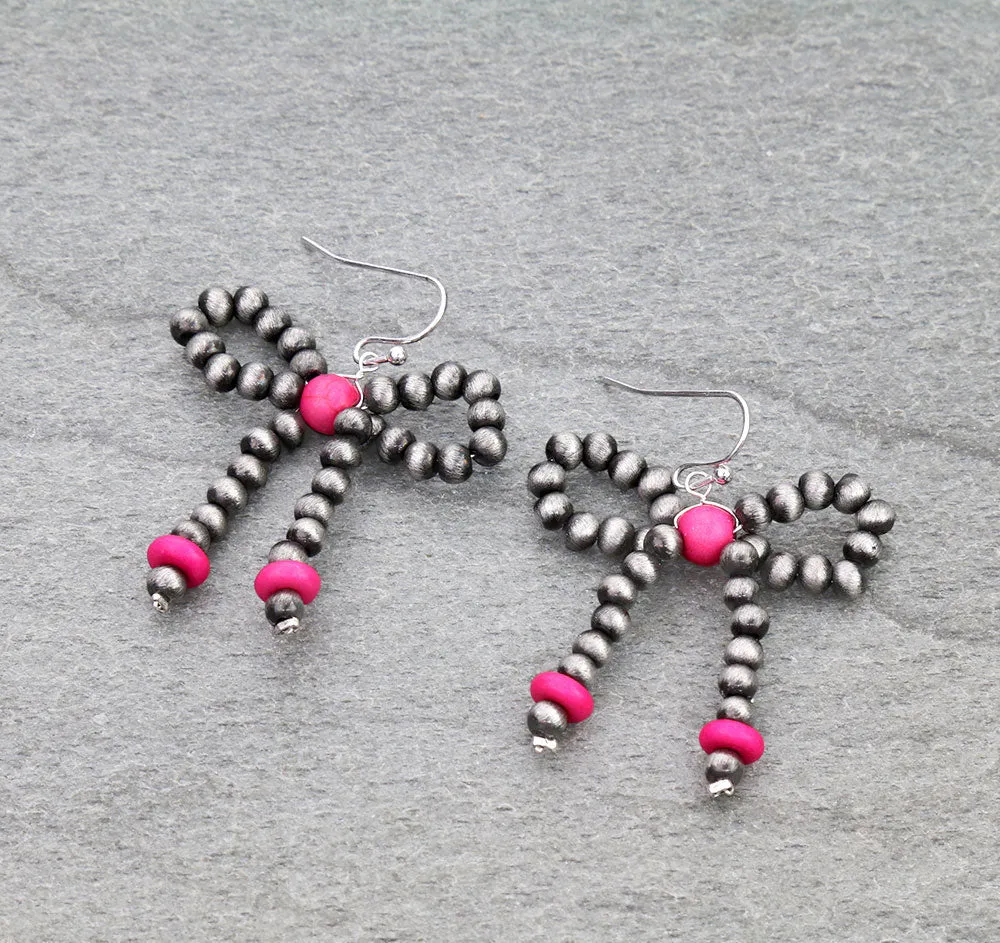 Caledonia Fashion 3mm Navajo & Bead Bow Earrings