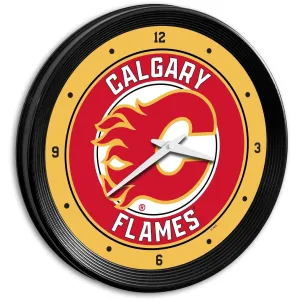 Calgary Flames: Ribbed Frame Wall Clock