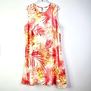 CALVIN KLEIN Chiffon Shift Dress Women Plus 18 W Pink Palm Sheer Sleeveless NWT