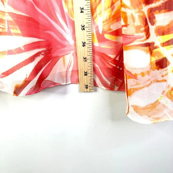 CALVIN KLEIN Chiffon Shift Dress Women Plus 18 W Pink Palm Sheer Sleeveless NWT
