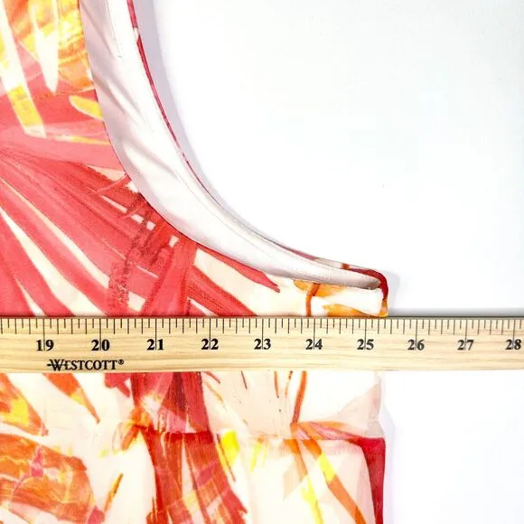CALVIN KLEIN Chiffon Shift Dress Women Plus 18 W Pink Palm Sheer Sleeveless NWT