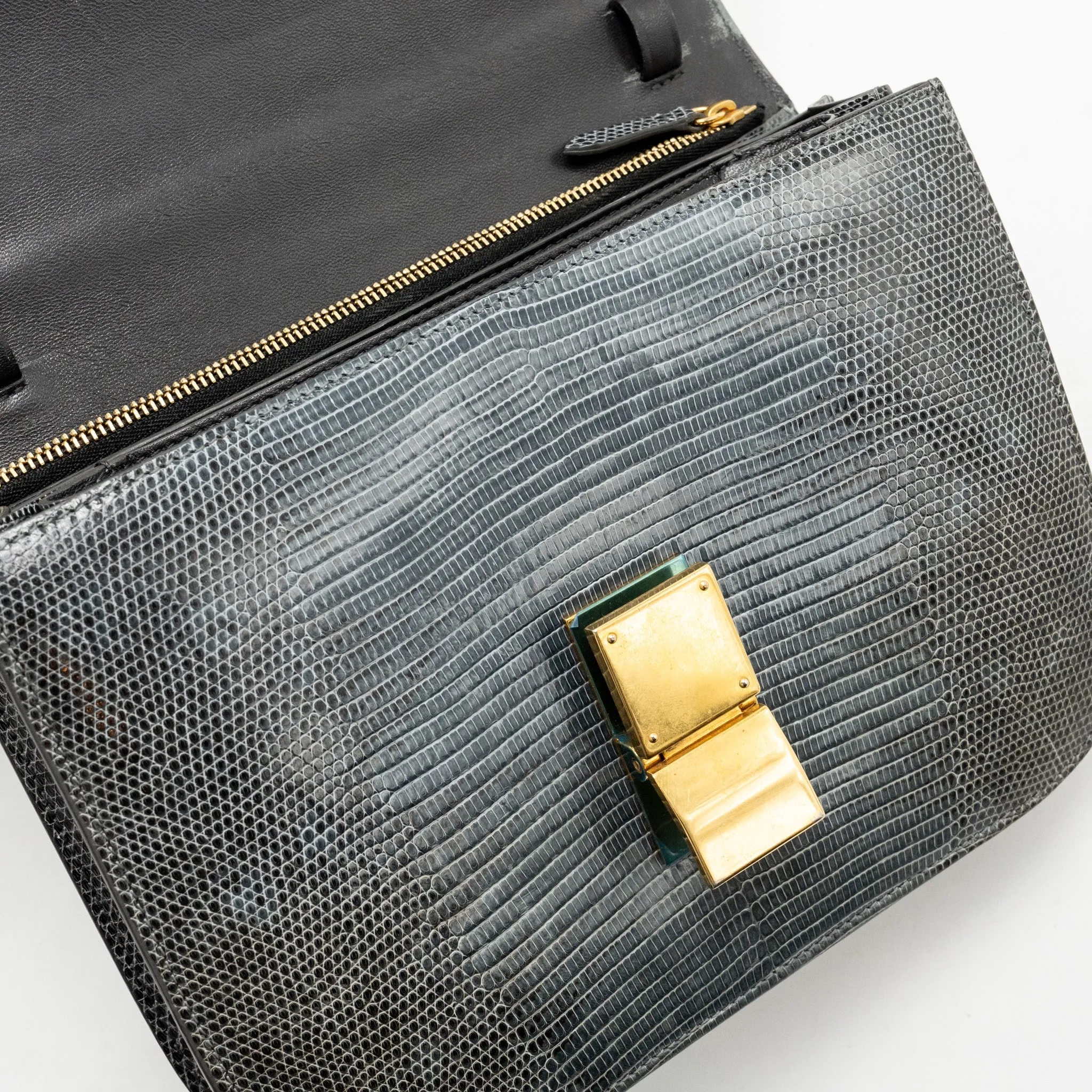 Celine Medium Box Bag Lizard Grey GHW