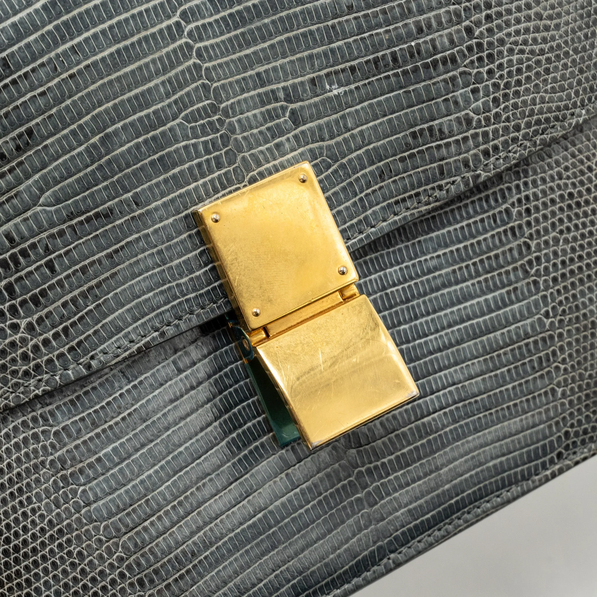 Celine Medium Box Bag Lizard Grey GHW