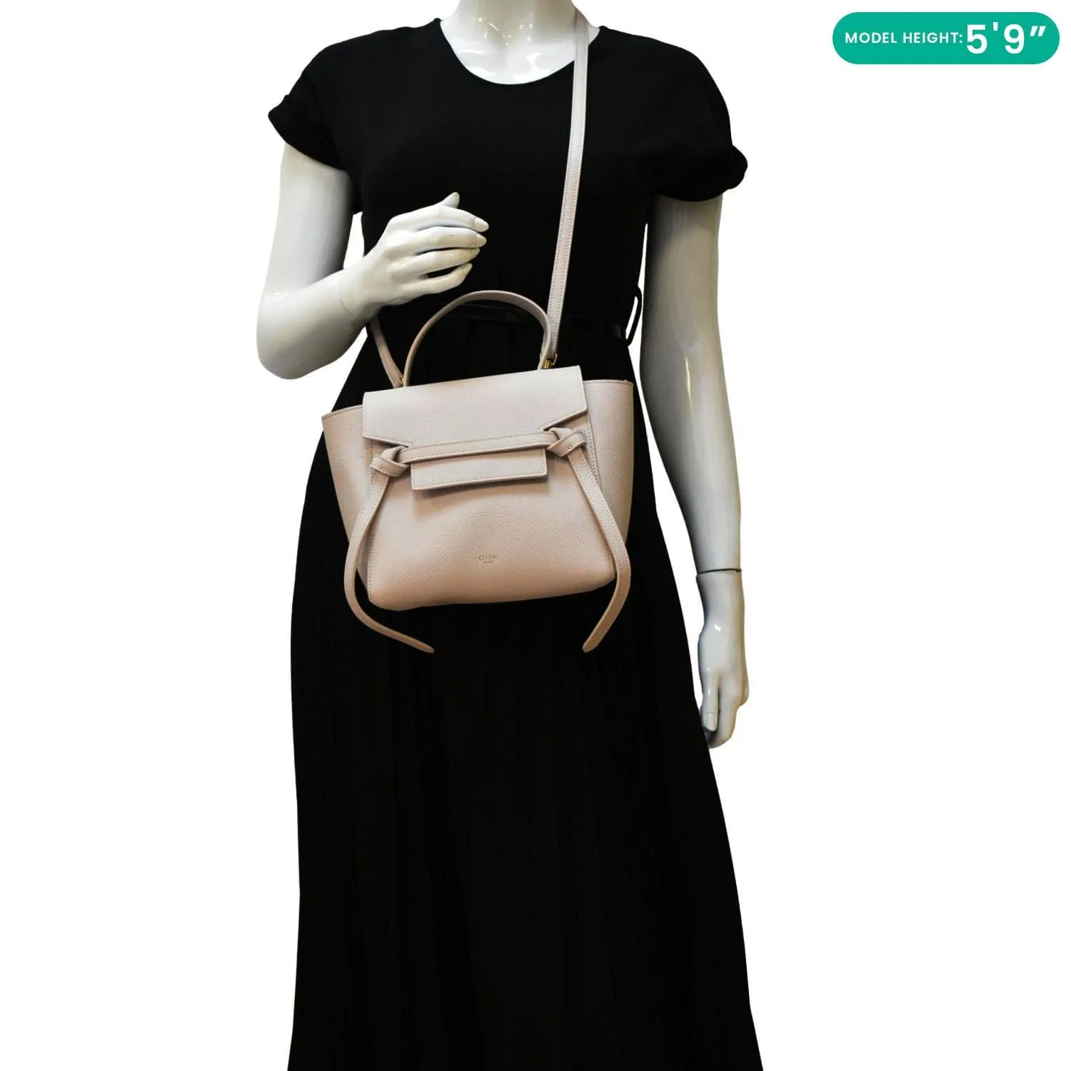 CELINE Nano Belt Grained Leather Shoulder Bag Light Pink