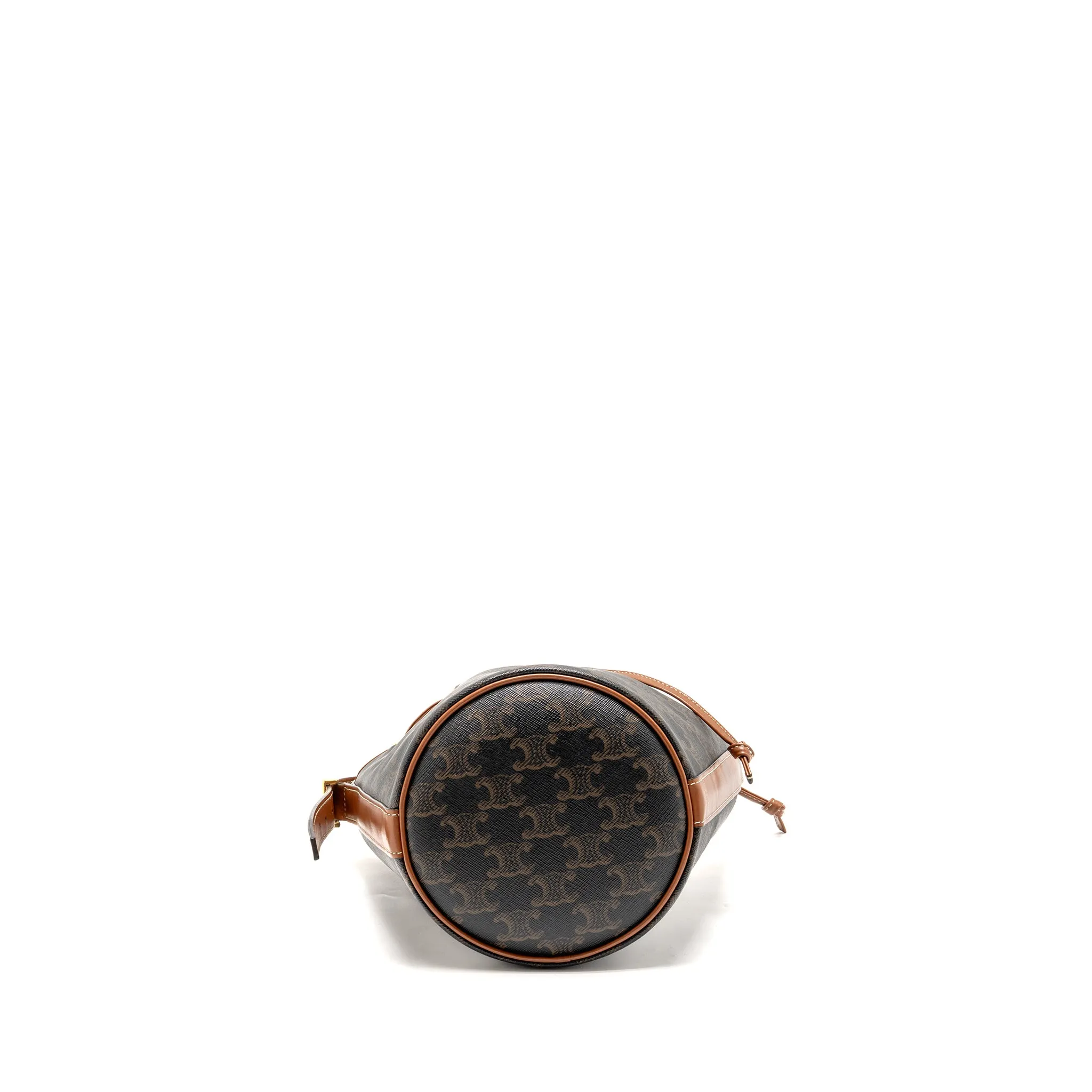 Celine Small Drawstring Bag Triomphe Canvas / Calfskin Tan GHW