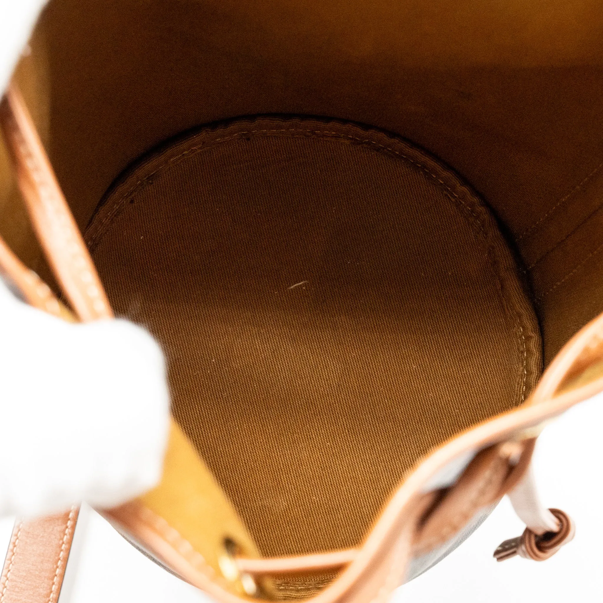 Celine Small Drawstring Bag Triomphe Canvas / Calfskin Tan GHW