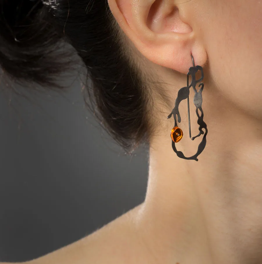 Chandelier Seaweed Earrings in Oxidized Silver