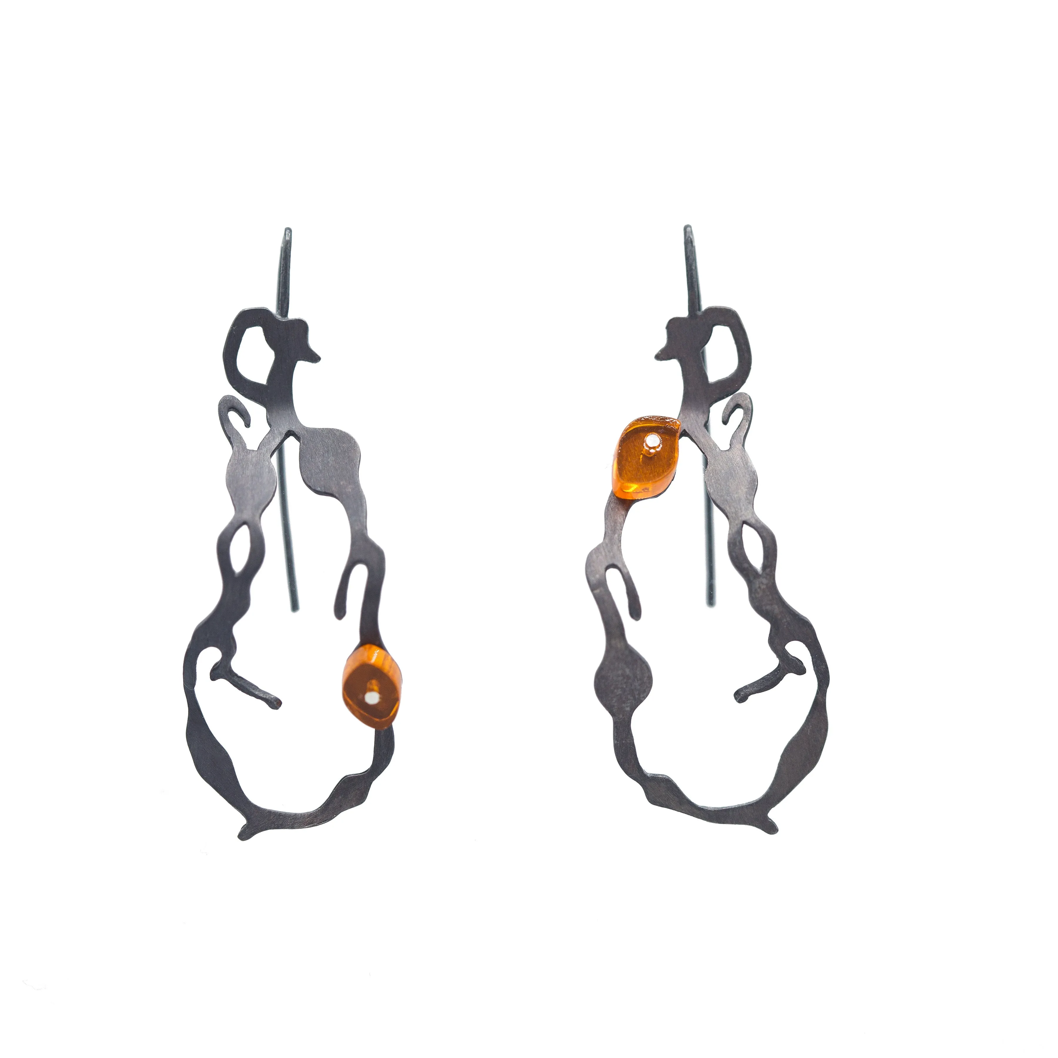 Chandelier Seaweed Earrings in Oxidized Silver