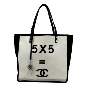 CHANEL 5 x 5 Canvas Tote Bag Ivory
