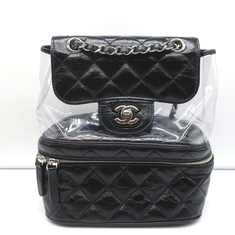 Chanel Aquarium Backpack Black Crumpled Leather & Transparent PVC Small Bag