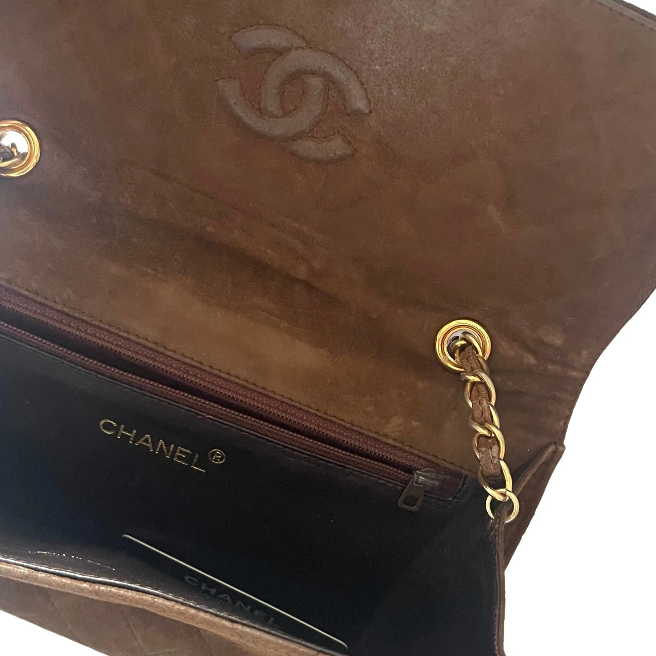 Chanel Brown Suede Chain Flap Bag