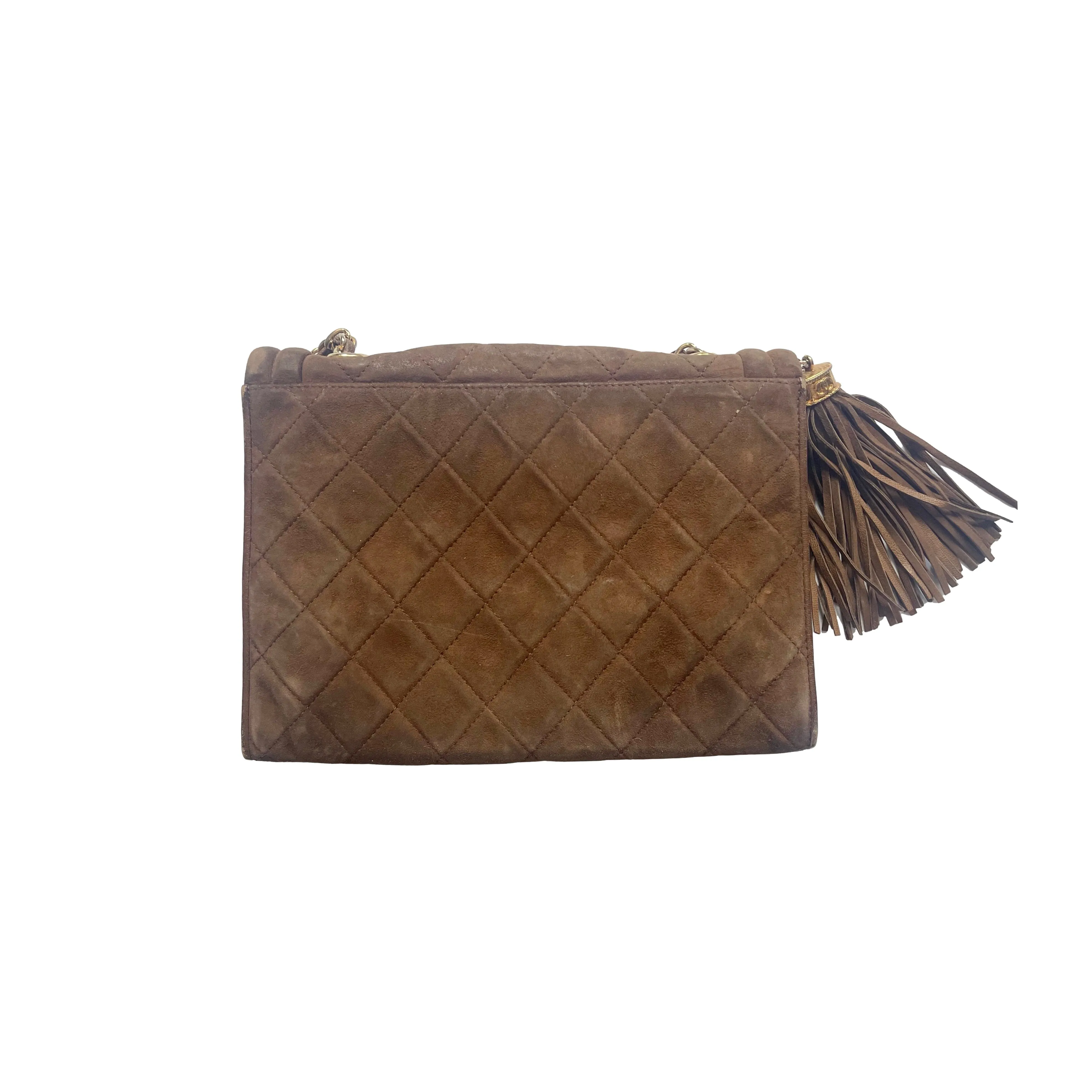 Chanel Brown Suede Chain Flap Bag