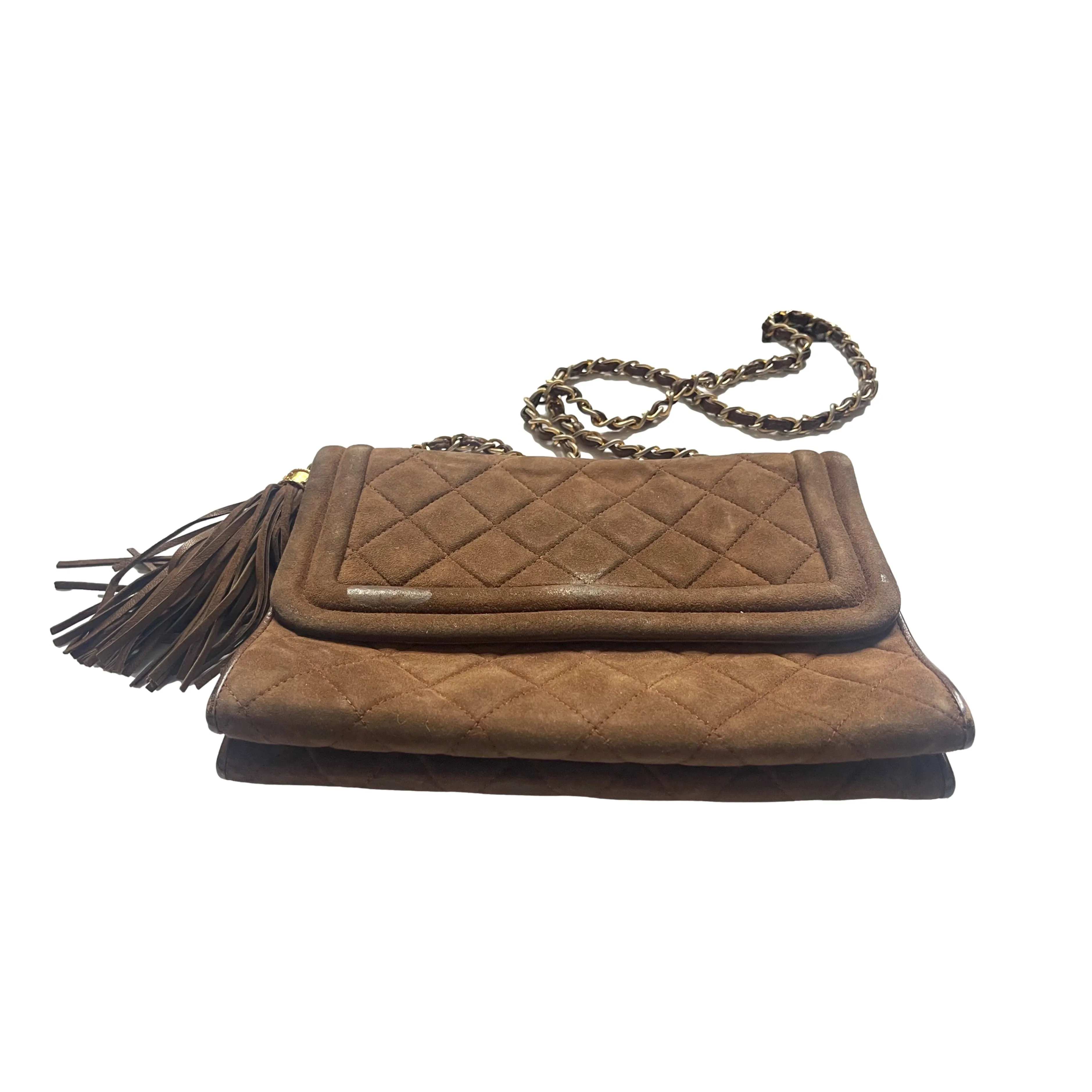 Chanel Brown Suede Chain Flap Bag