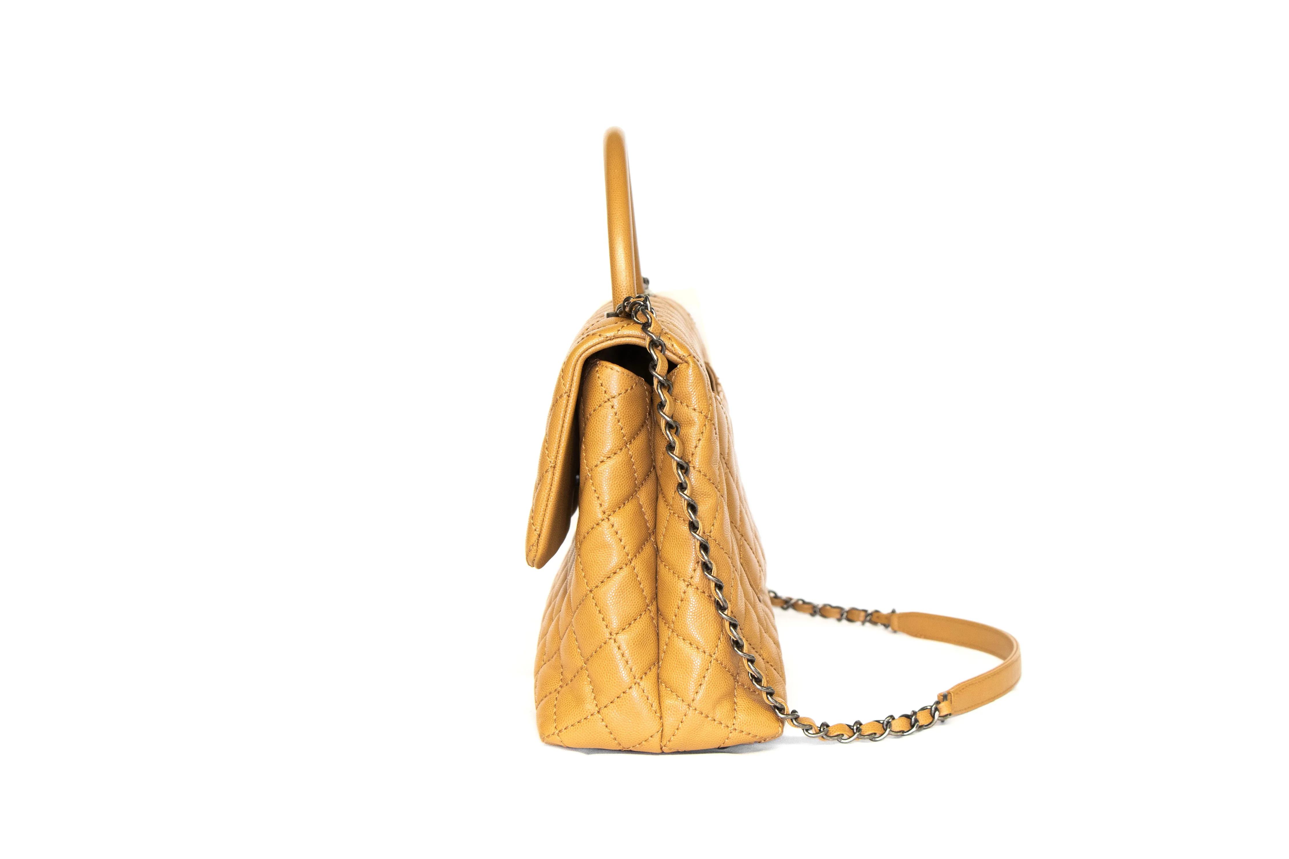 Chanel Caviar Medium Coco Handle Flap Bag Camel