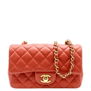 CHANEL Mini Rectangular Flap Quilted Leather Crossbody Bag Red