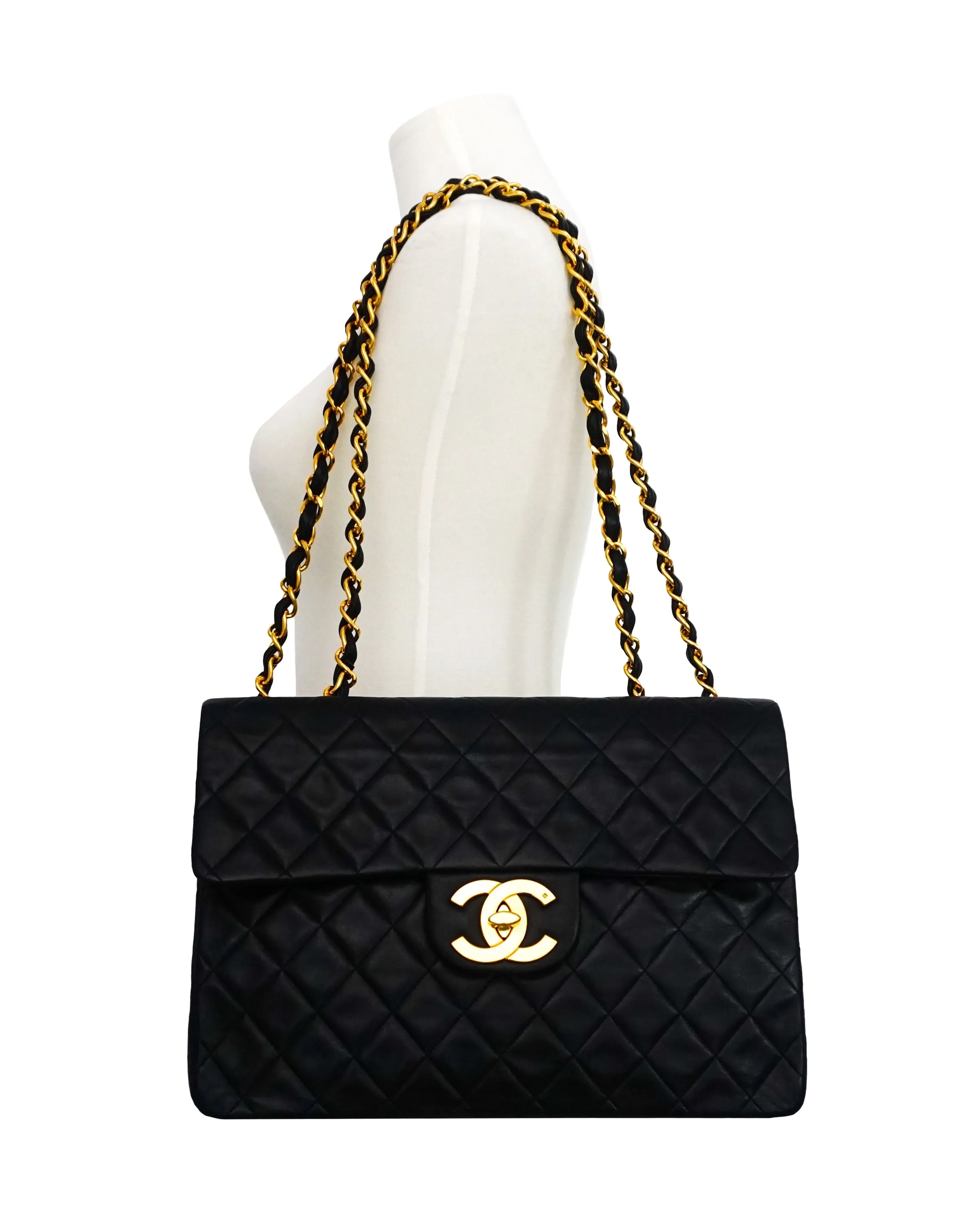 Chanel Vintage Black Lambskin XL CC Maxi Jumbo
