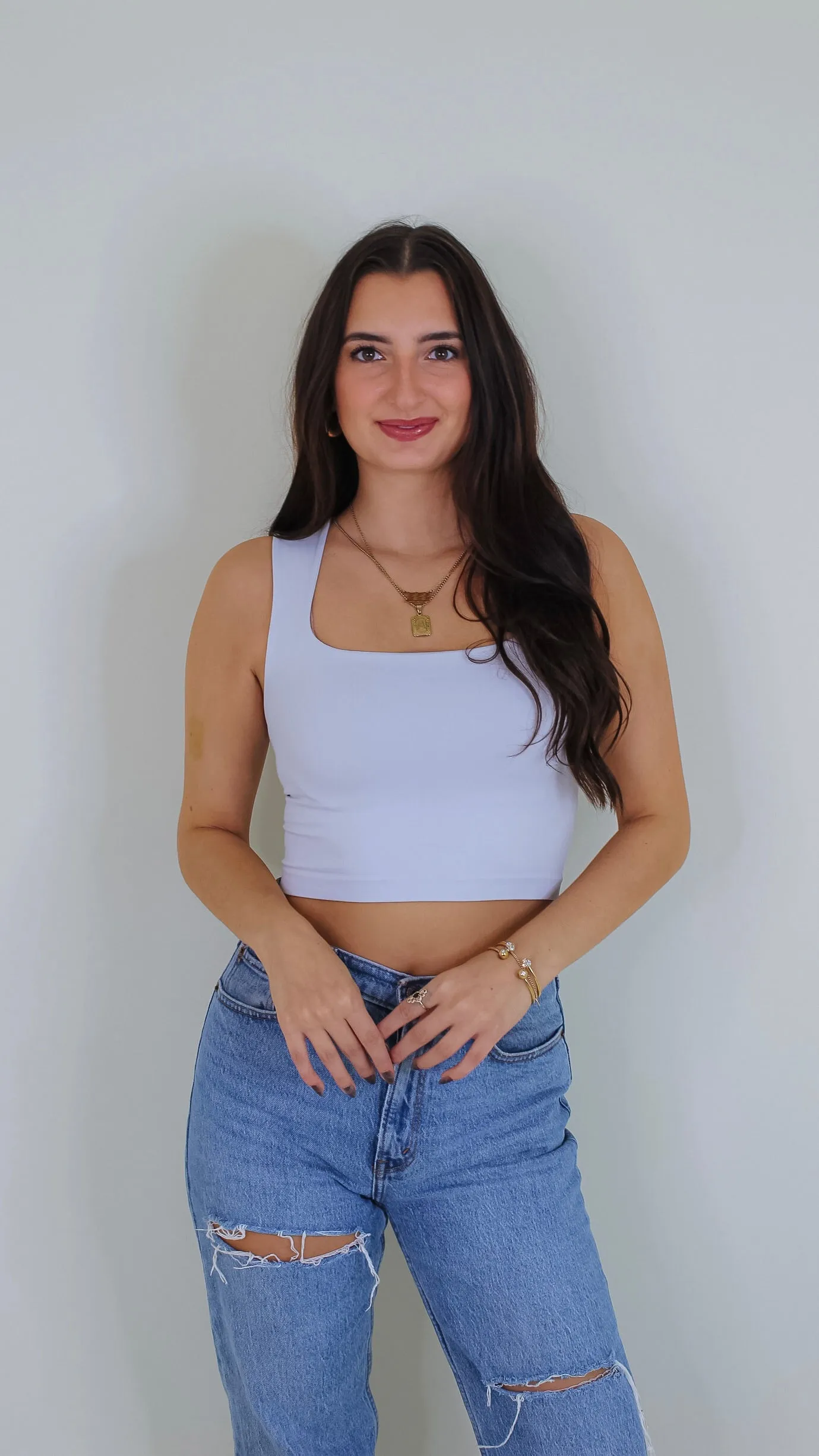 Chelle Clean Line Square Neck Crop - Light Gray