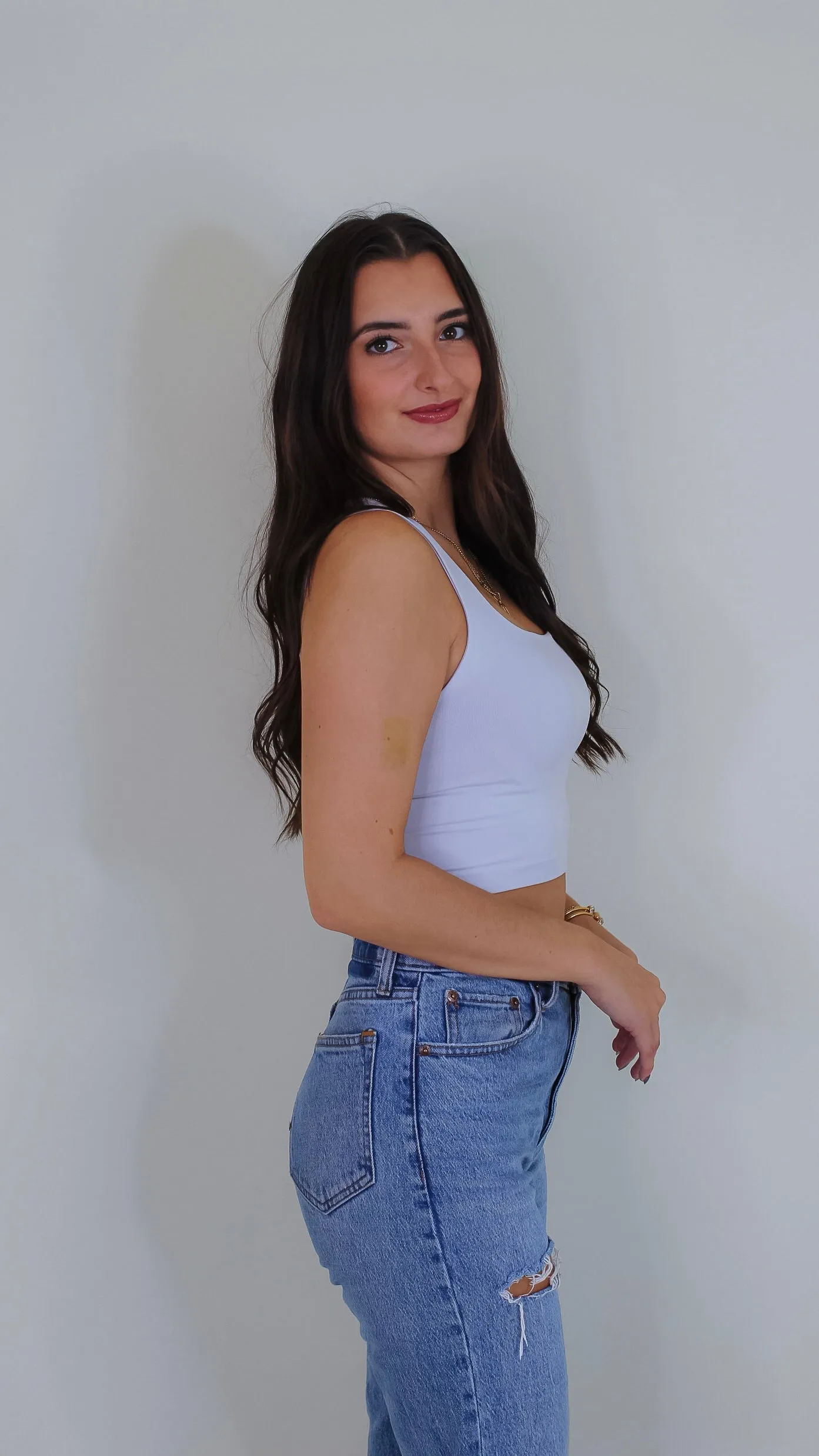 Chelle Clean Line Square Neck Crop - Light Gray