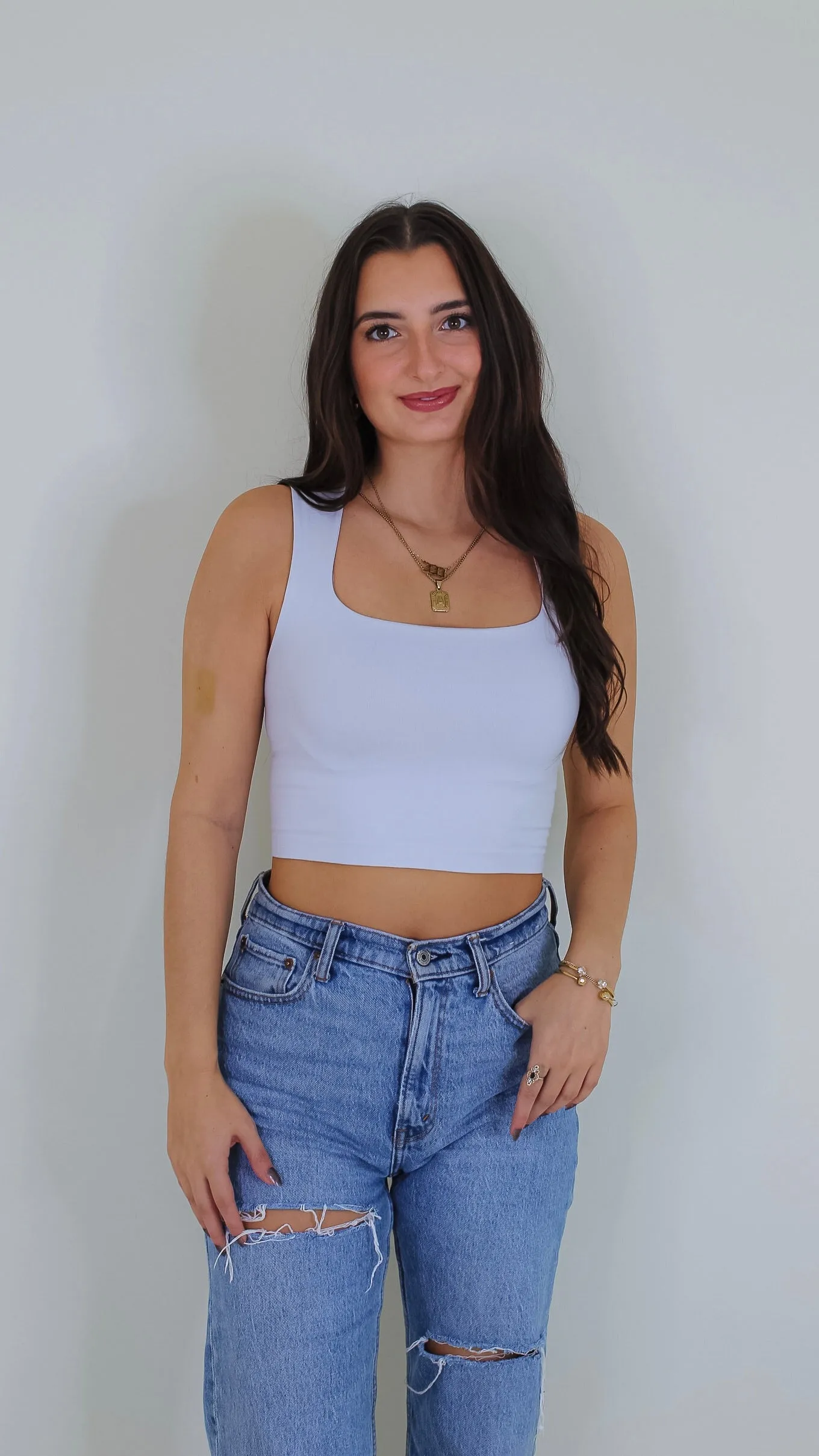 Chelle Clean Line Square Neck Crop - Light Gray