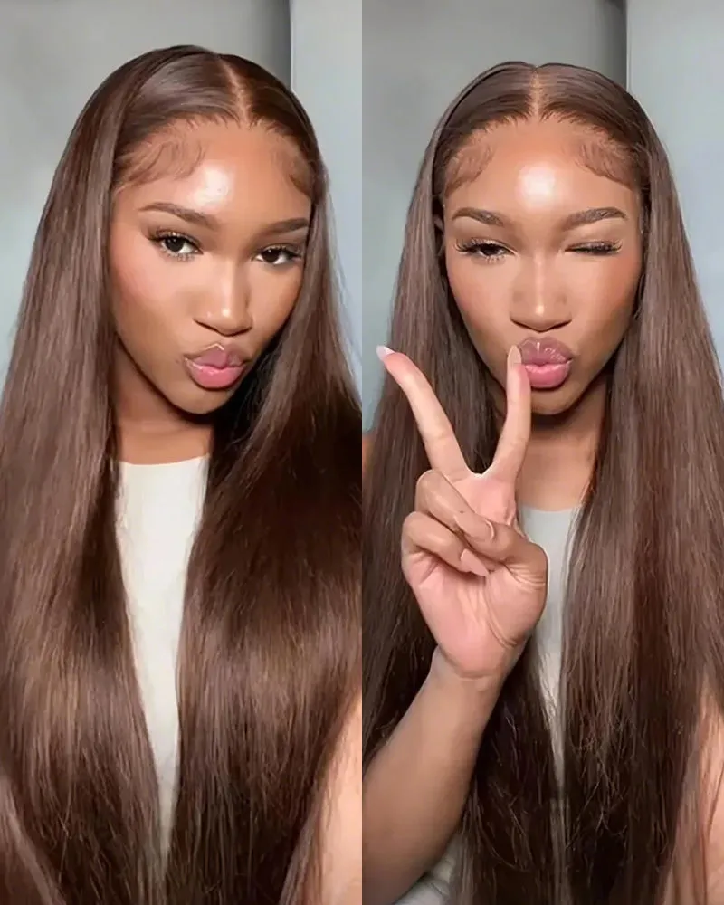 Chestnut Brown #4 Straight Wig 13x4/6x5/13x6 Lace Front Human Hair Wig Free Part