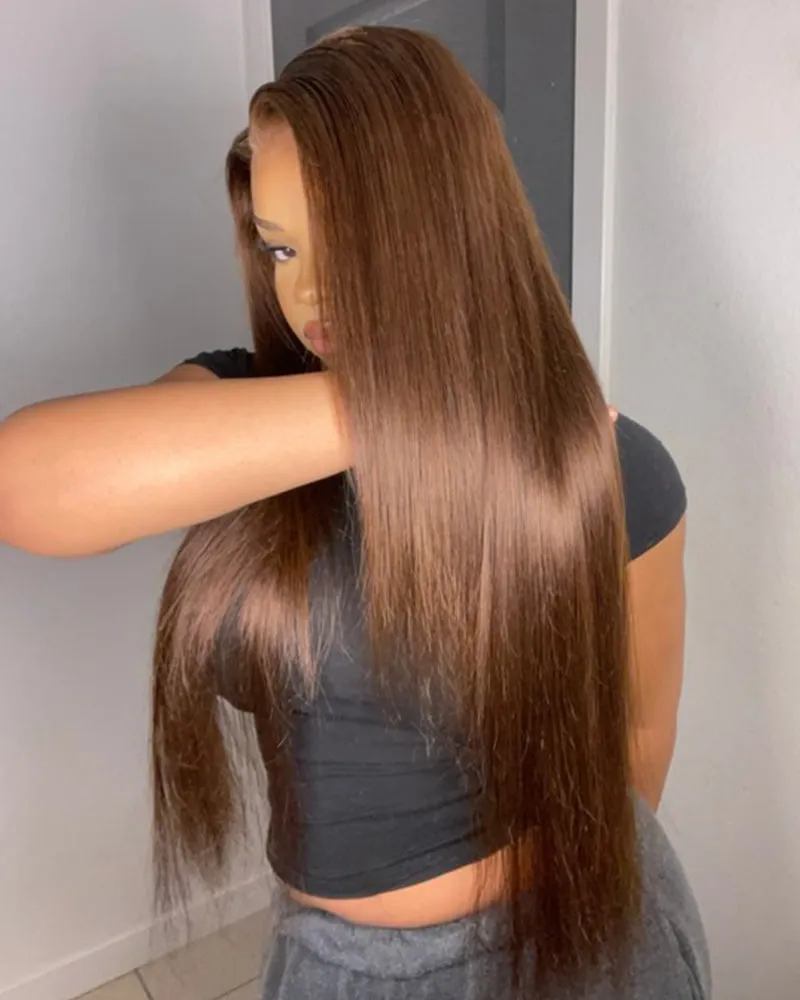 Chestnut Brown #4 Straight Wig 13x4/6x5/13x6 Lace Front Human Hair Wig Free Part