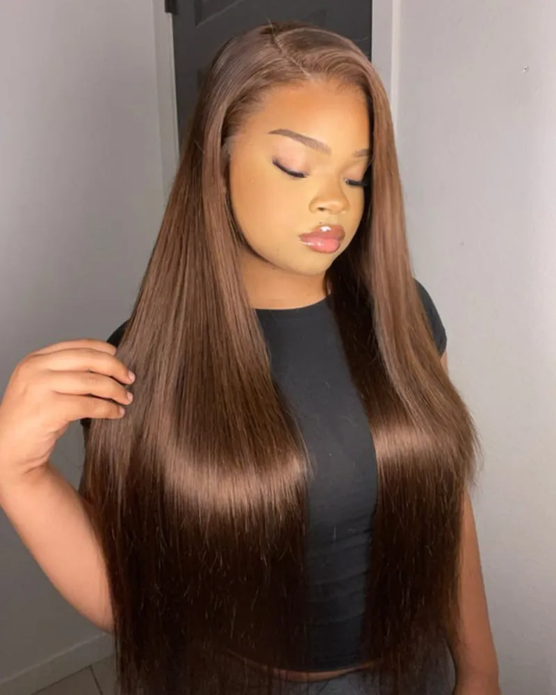 Chestnut Brown #4 Straight Wig 13x4/6x5/13x6 Lace Front Human Hair Wig Free Part
