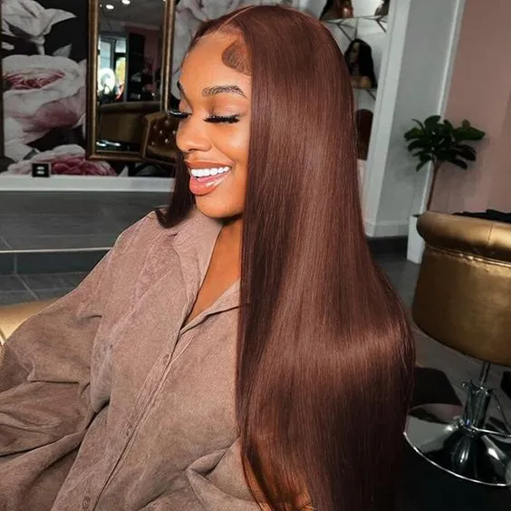 Chestnut Brown #4 Straight Wig 13x4/6x5/13x6 Lace Front Human Hair Wig Free Part