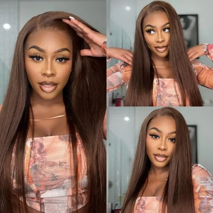 Chestnut Brown #4 Straight Wig 13x4/6x5/13x6 Lace Front Human Hair Wig Free Part