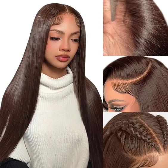 Chestnut Brown #4 Straight Wig 13x4/6x5/13x6 Lace Front Human Hair Wig Free Part