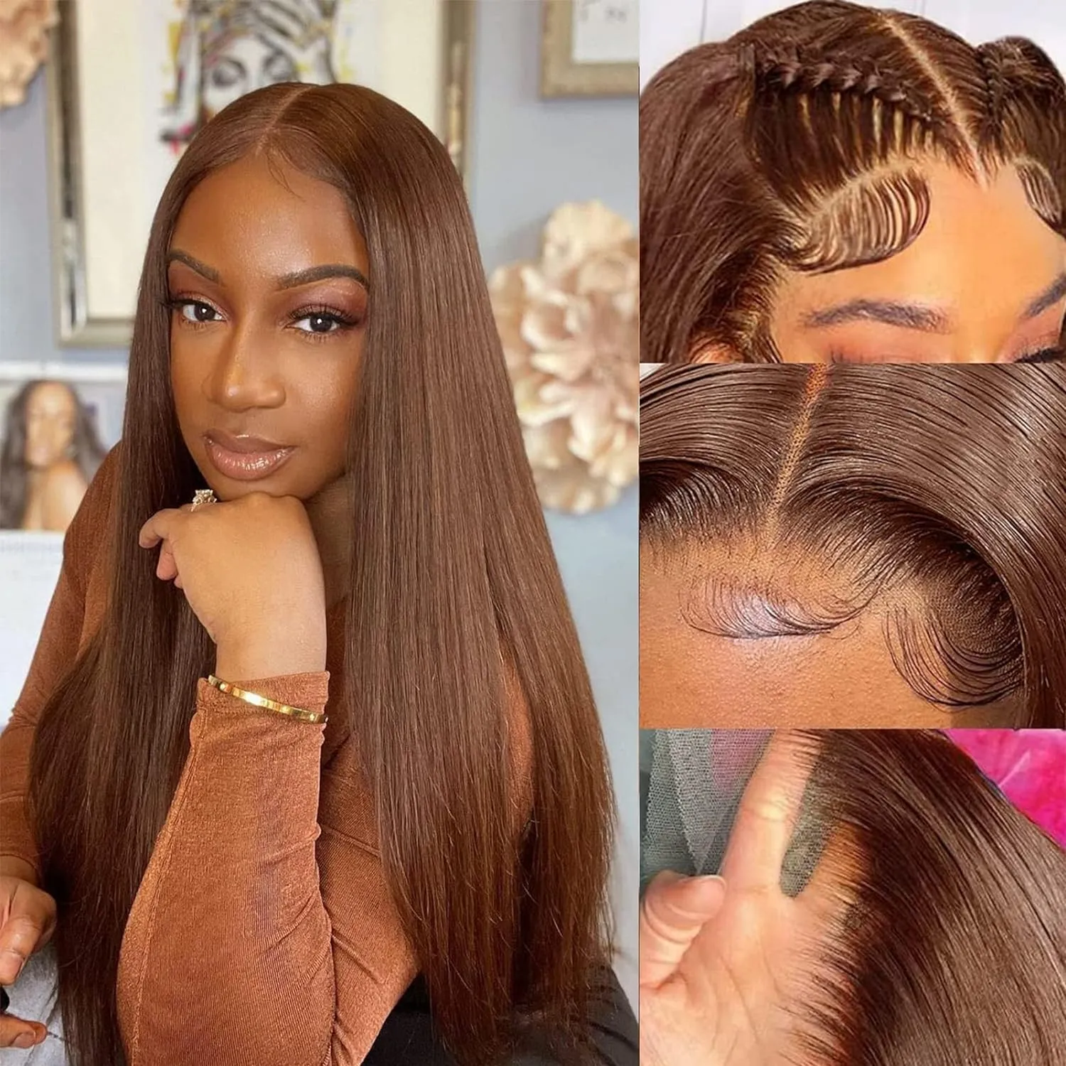 Chestnut Brown #4 Straight Wig 13x4/6x5/13x6 Lace Front Human Hair Wig Free Part
