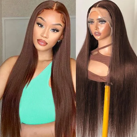 Chestnut Brown #4 Straight Wig 13x4/6x5/13x6 Lace Front Human Hair Wig Free Part
